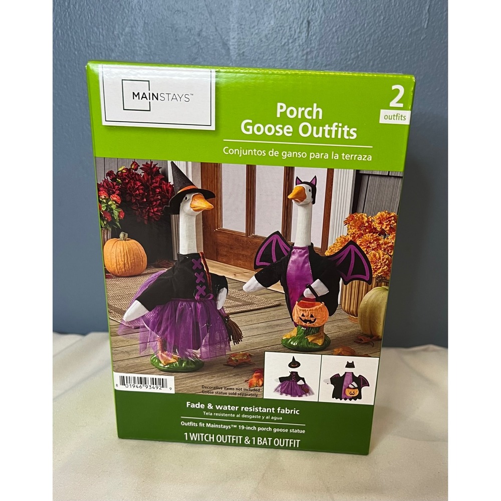 Mainstays Porch Goose Outfits Witch & Bat 2-Piece Set Halloween Decor